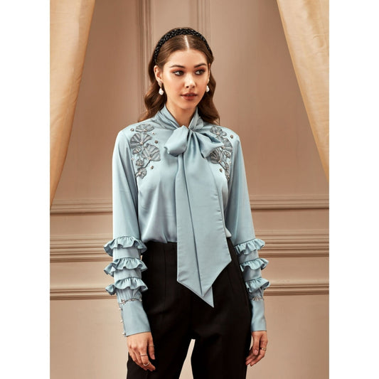 Label Deepika Nagpal Maya Frill Sleeve Shirt With A Collar Knot Detail