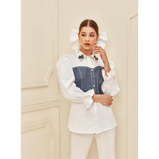 Label Deepika Nagpal Denim Corset White Shirt