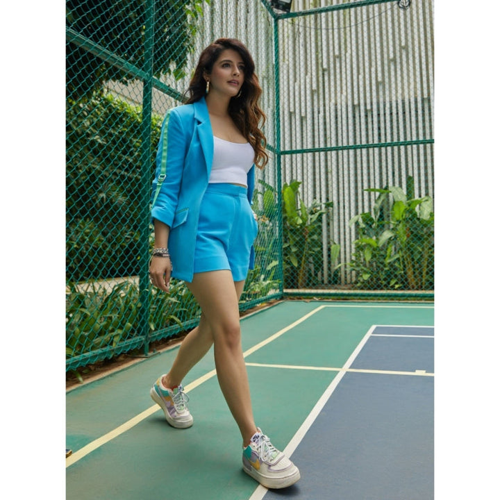 Label Deepika Nagpal Tiffany Blue Blazer With Shorts (Set of 2)
