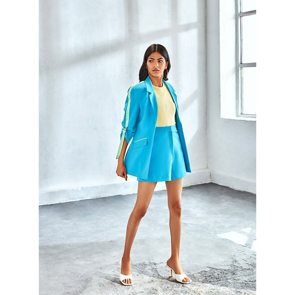 Label Deepika Nagpal Tiffany Blue Blazer With Shorts (Set of 2)