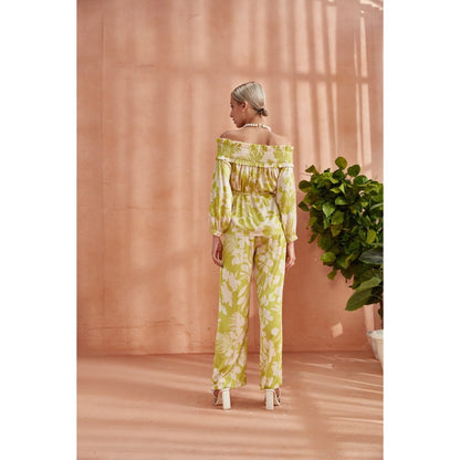 Label Deepika Nagpal Florence Off Shoulder Top Co-Ord Spring Green (Set of 3)