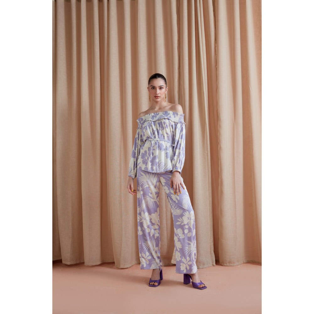 Label Deepika Nagpal Florence Off Shoulder Top Co-Ord Lavender (Set of 3)