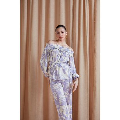 Label Deepika Nagpal Florence Off Shoulder Top Co-Ord Lavender (Set of 3)