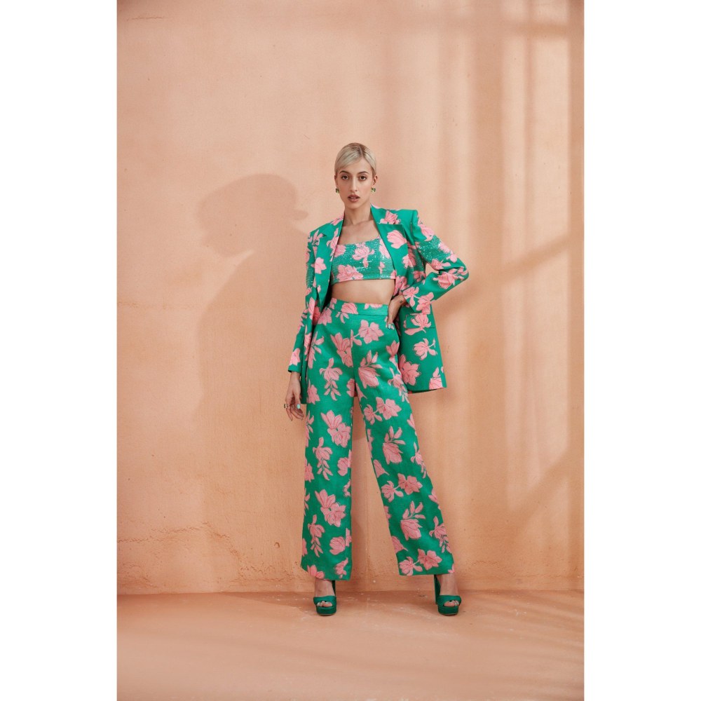 Label Deepika Nagpal Kelly Blazer With Pant & Crop Top Co-Ord (Set of 3)