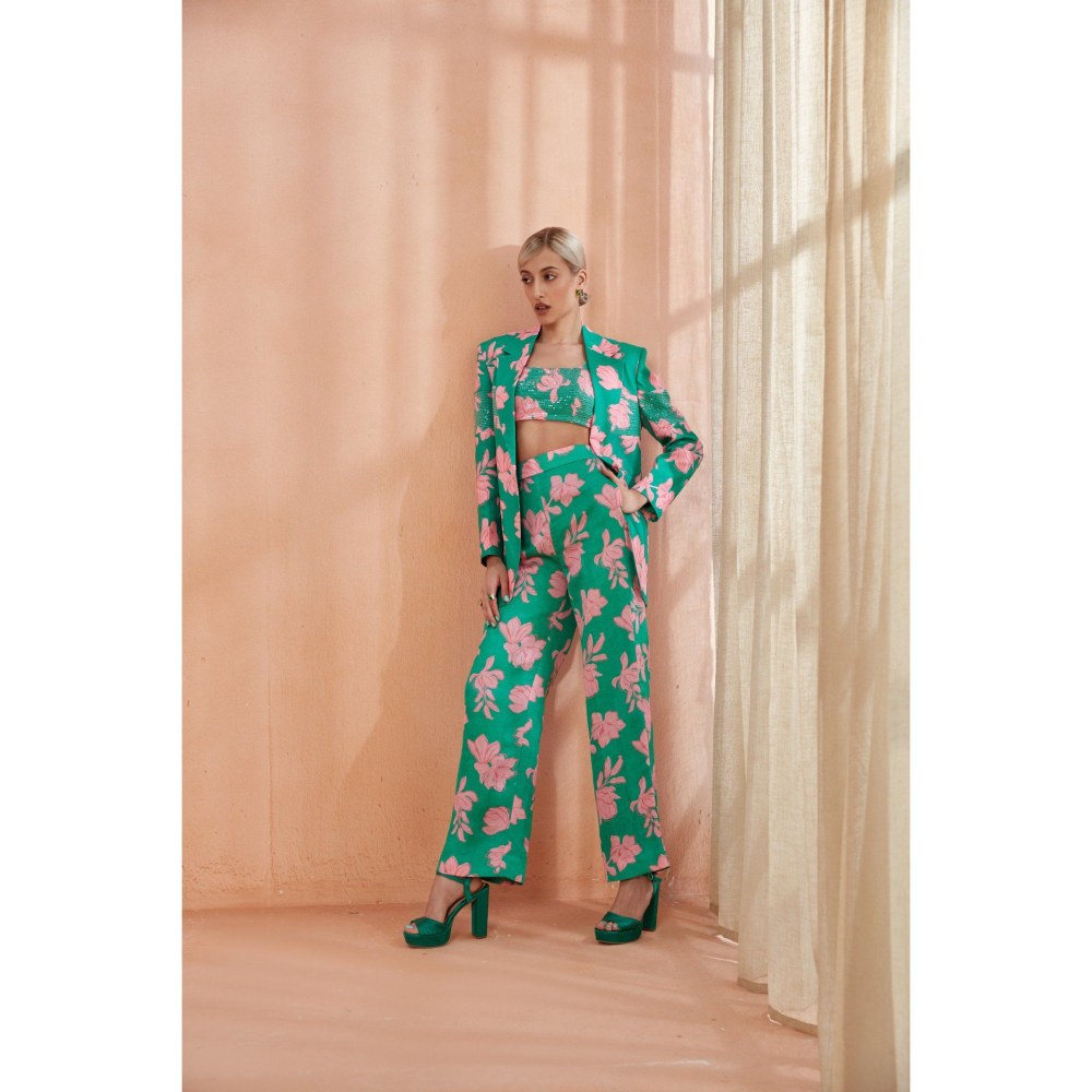 Label Deepika Nagpal Kelly Blazer With Pant & Crop Top Co-Ord (Set of 3)