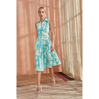 Label Deepika Nagpal Alice Midi Dress Ocean Blue (Set of 2)