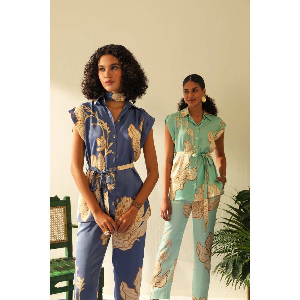 Label Deepika Nagpal Candice Aqua Co-Ord (Set of 3)