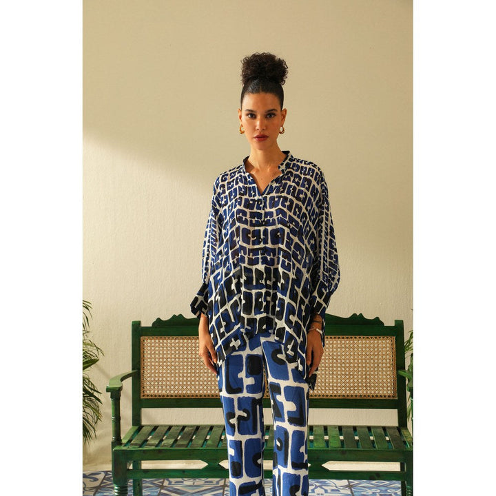 Label Deepika Nagpal Aria Indigot Kimono Pant (Set of 2)