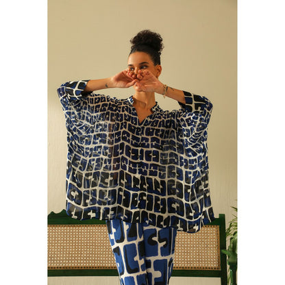 Label Deepika Nagpal Aria Indigot Kimono Pant (Set of 2)