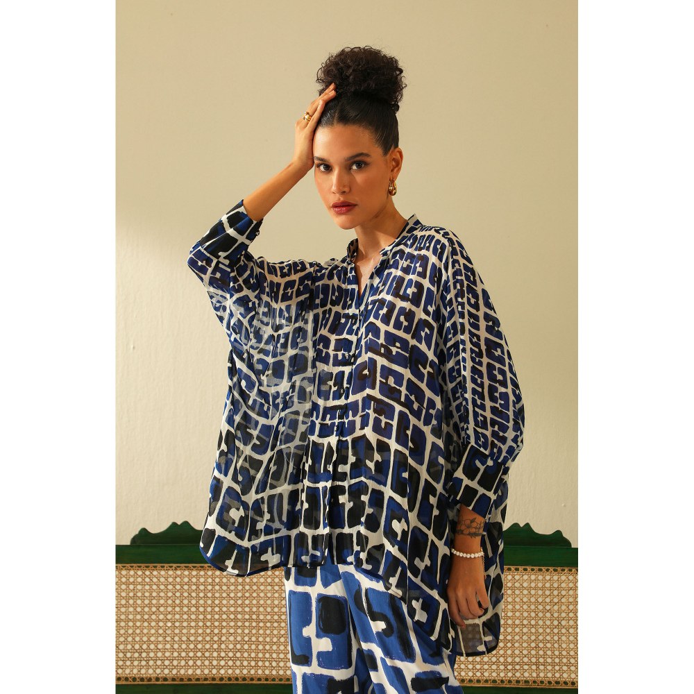 Label Deepika Nagpal Aria Indigot Kimono Pant (Set of 2)