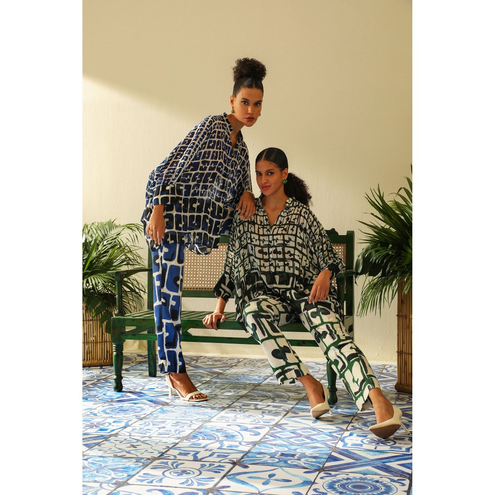 Label Deepika Nagpal Aria Indigot Kimono Pant (Set of 2)