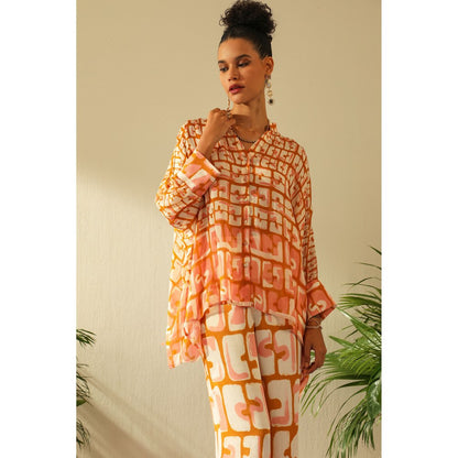 Label Deepika Nagpal Aria Ochre Kimono Pant (Set of 2)