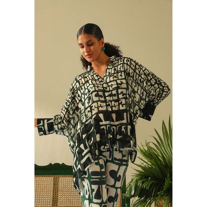 Label Deepika Nagpal Aria Kimono Emerald Shirt