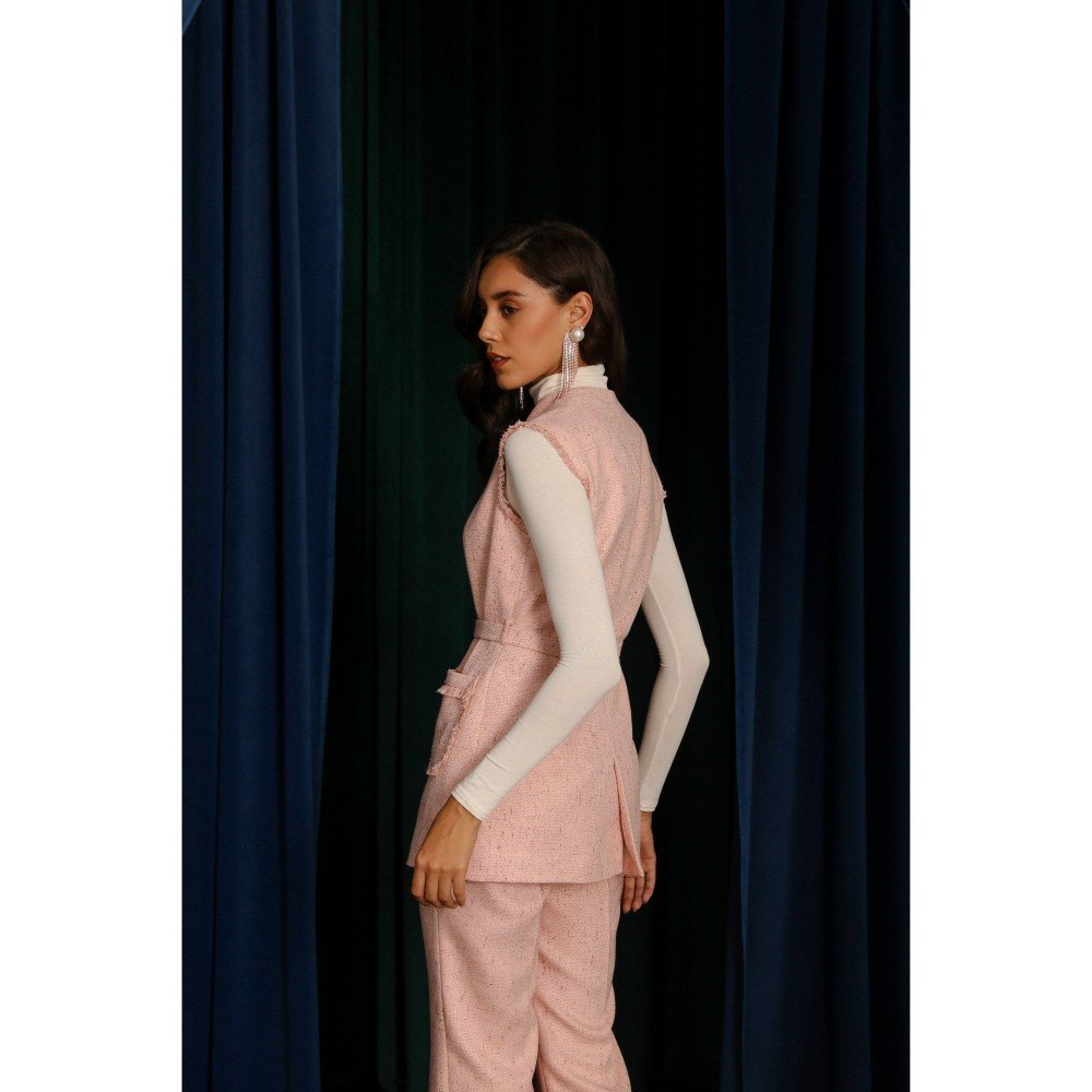 Label Deepika Nagpal Rose Quartz Nyx Light Wool Jacket with Pant and Belt (Set of 3)