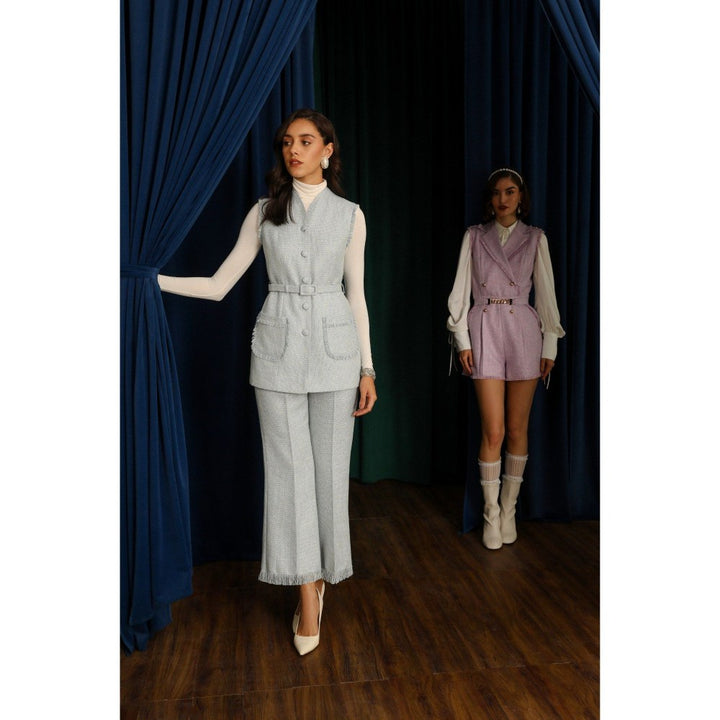 Label Deepika Nagpal Lavender Ariana Light Wool Playsuit with Shirt and Belt (Set of 3)