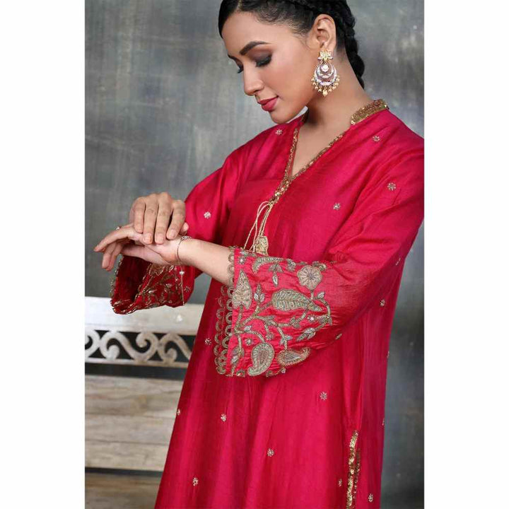 Label Niti Bothra Pink Mughal Jaal Heavy Sleeve Kurta With Palazzo (Set of 2)