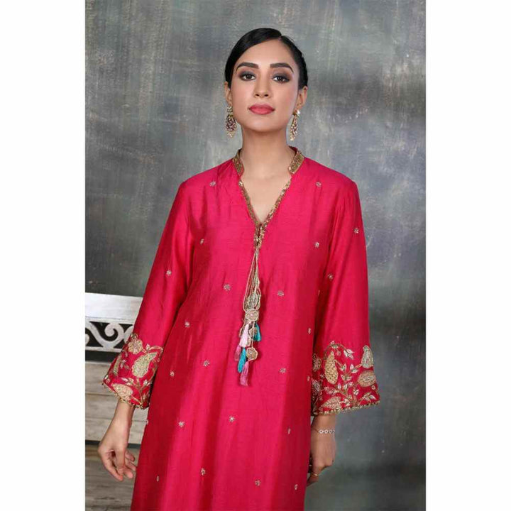 Label Niti Bothra Pink Mughal Jaal Heavy Sleeve Kurta With Palazzo (Set of 2)