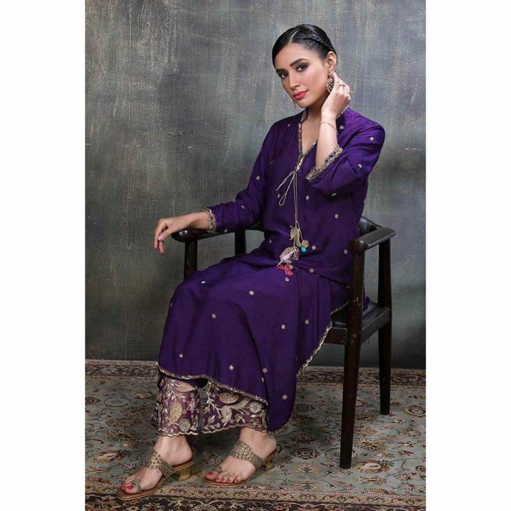 Label Niti Bothra Purple Mughal Jaal Kurta With Heavy Palazzo (Set of 2)