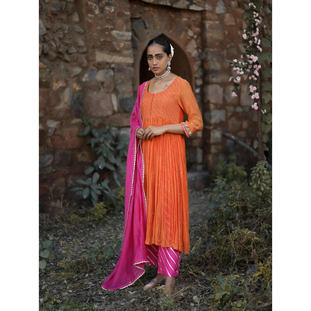 Label Kinjal Modi Orange Kurta with Pink Pant & Dupatta (Set of 3)