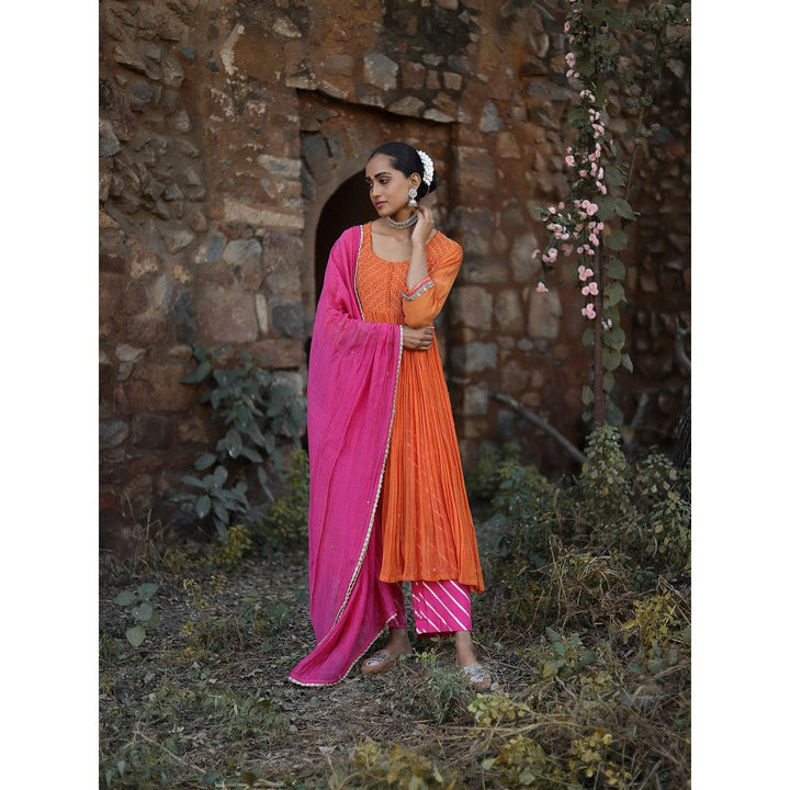 Label Kinjal Modi Orange Kurta with Pink Pant & Dupatta (Set of 3)