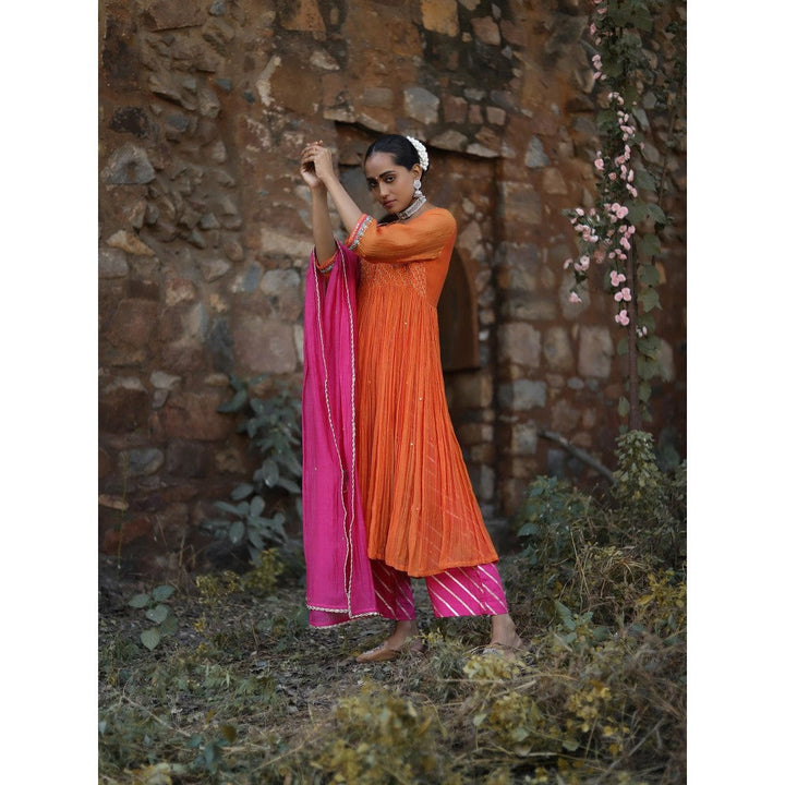 Label Kinjal Modi Orange Kurta with Pink Pant & Dupatta (Set of 3)