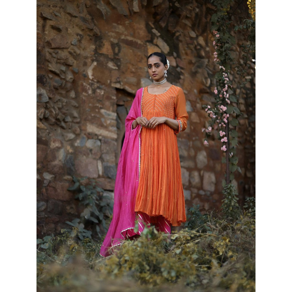 Label Kinjal Modi Orange Kurta with Pink Pant & Dupatta (Set of 3)