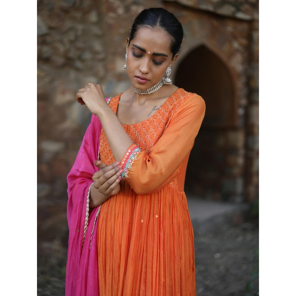 Label Kinjal Modi Orange Kurta with Pink Pant & Dupatta (Set of 3)