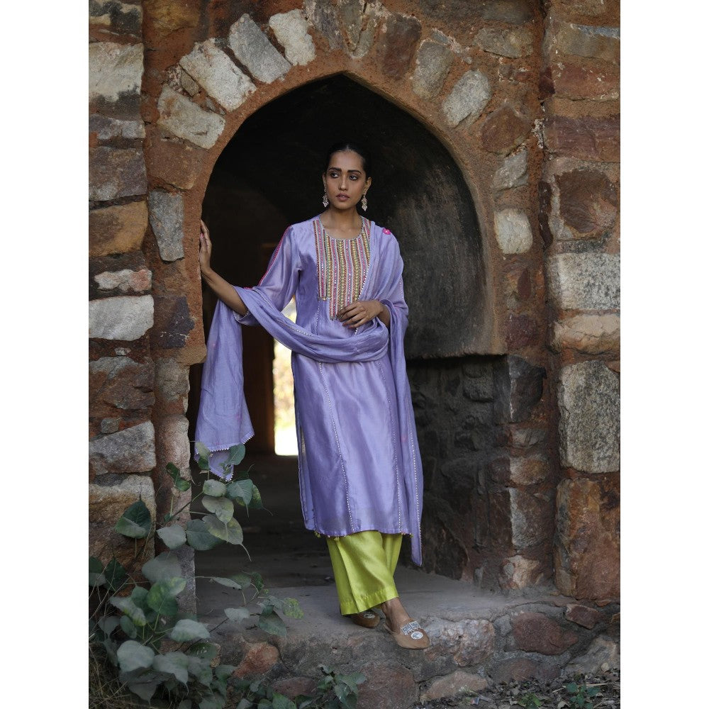 Label Kinjal Modi Lavender Kurta with Palazzo and Lime Green Dupatta (Set of 3)