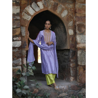 Label Kinjal Modi Lavender Kurta with Palazzo and Lime Green Dupatta (Set of 3)