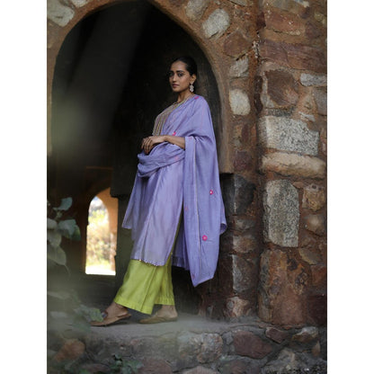 Label Kinjal Modi Lavender Kurta with Palazzo and Lime Green Dupatta (Set of 3)
