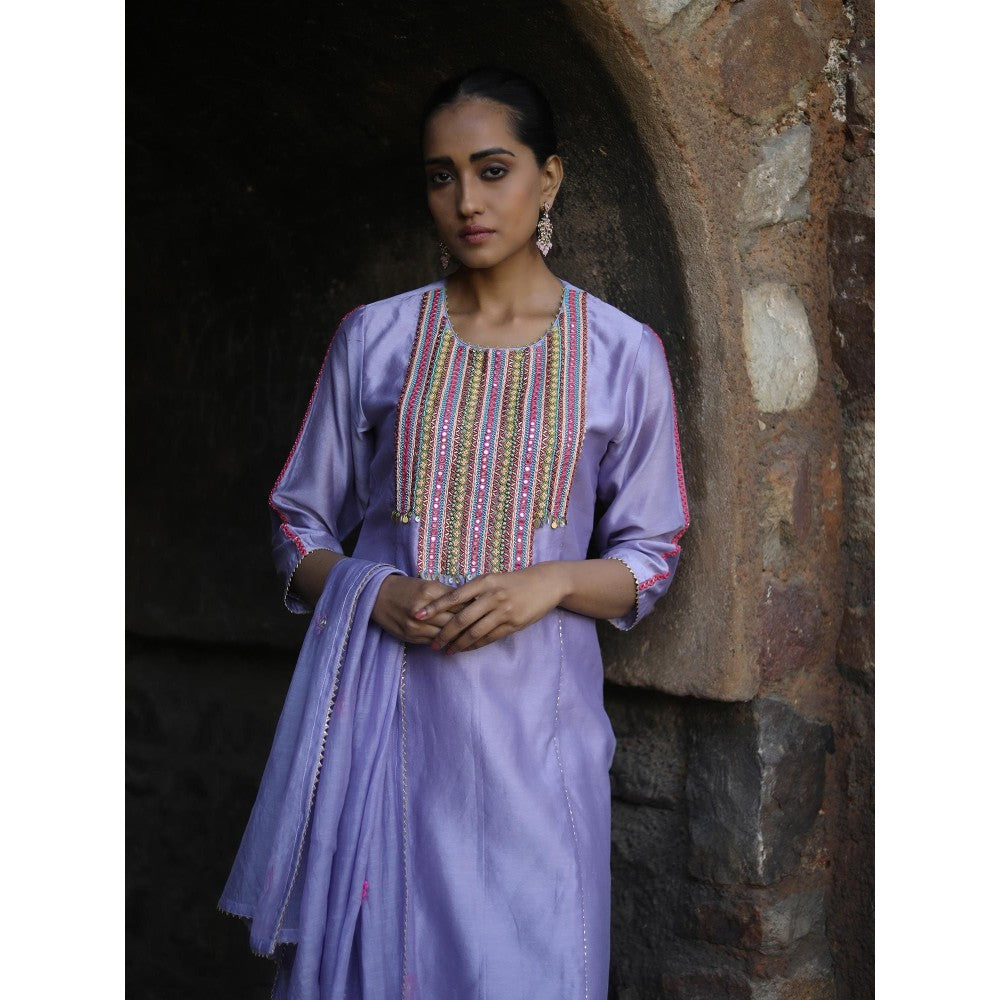 Label Kinjal Modi Lavender Kurta with Palazzo and Lime Green Dupatta (Set of 3)