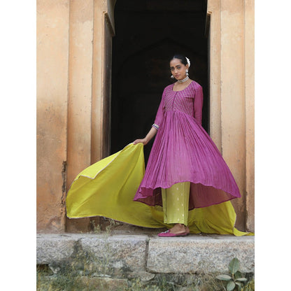 Label Kinjal Modi Fine Chanderi Kurta and Dupatta with Silk Pant-Purple (Set of 3)