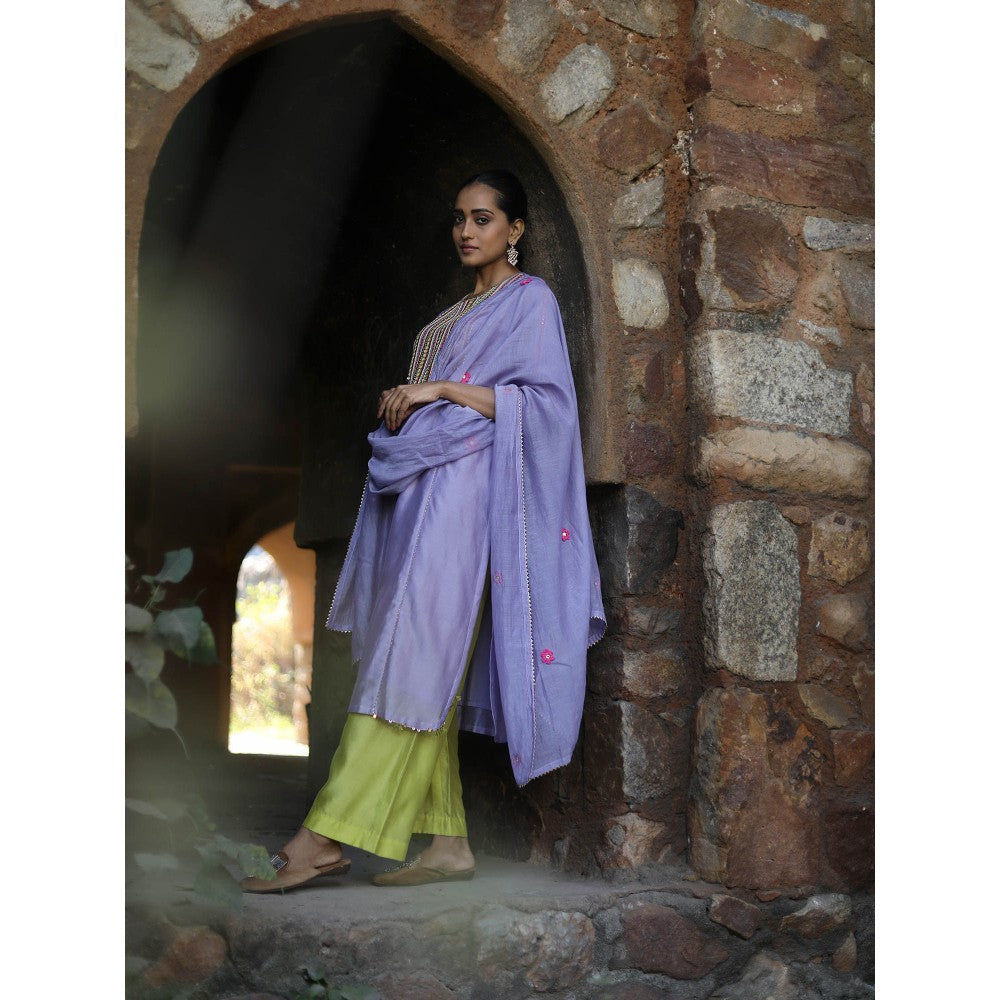 Label Kinjal Modi Chanderi Kurta with Pants and Dupatta-Lavender (Set of 3)