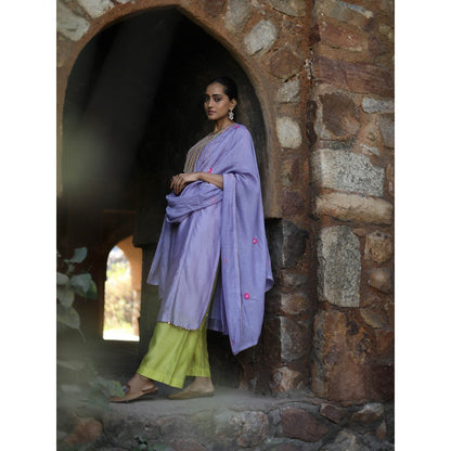 Label Kinjal Modi Chanderi Kurta with Pants and Dupatta-Lavender (Set of 3)
