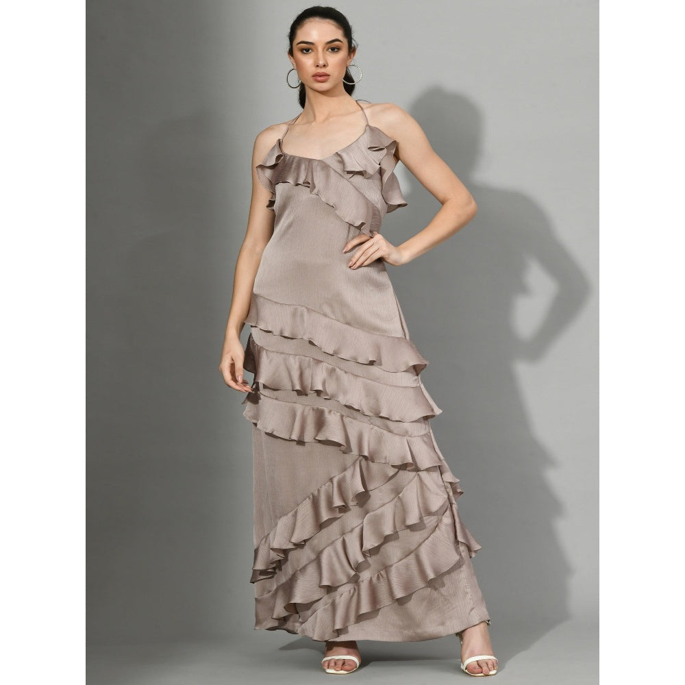 Sunanta Madaan Dusky Entrance - Ruffle Dress in Brown Color