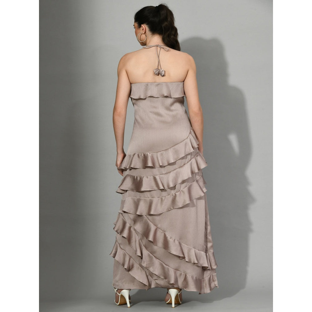 Sunanta Madaan Dusky Entrance - Ruffle Dress in Brown Color