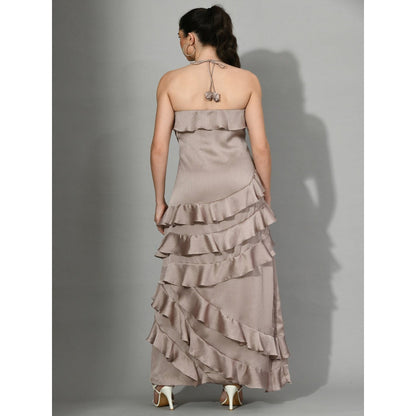 Sunanta Madaan Dusky Entrance - Ruffle Dress in Brown Color