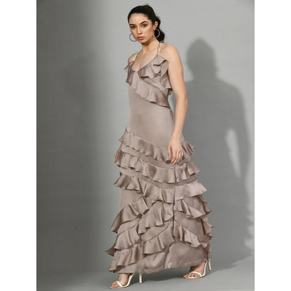 Sunanta Madaan Dusky Entrance - Ruffle Dress in Brown Color