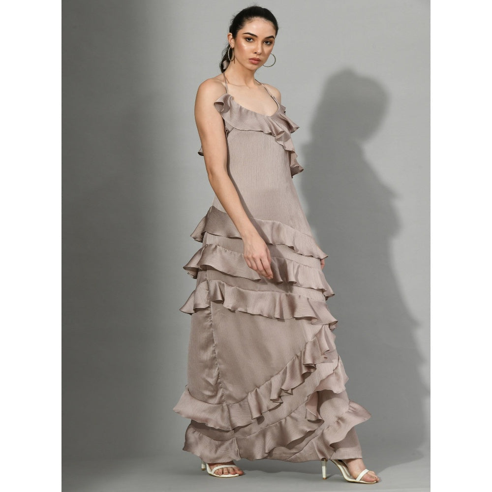 Sunanta Madaan Dusky Entrance - Ruffle Dress in Brown Color