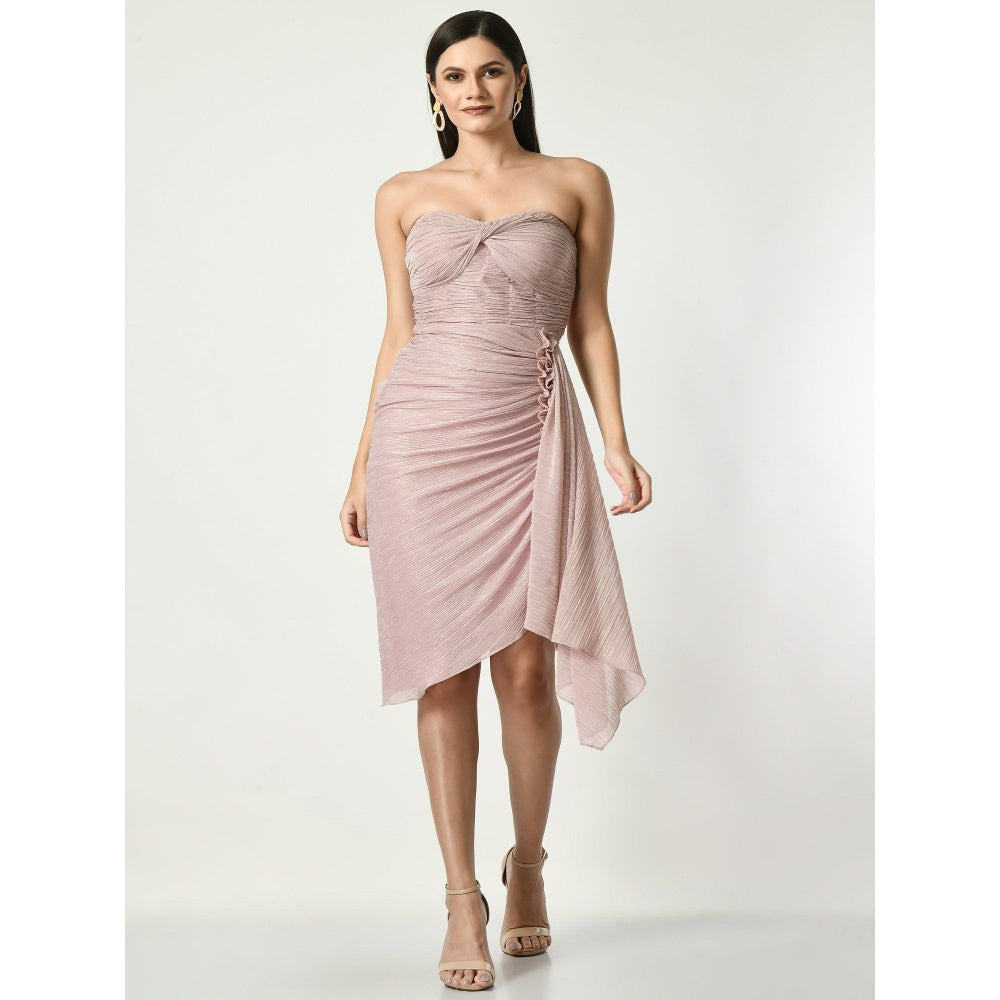 Sunanta Madaan Pastel Beige Bling It - Tube Top Draped Pastel Baby Beige Gown