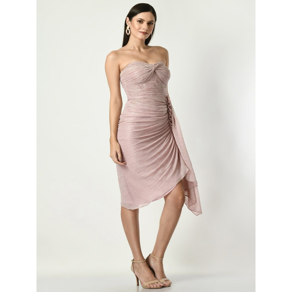 Sunanta Madaan Pastel Beige Bling It - Tube Top Draped Pastel Baby Beige Gown