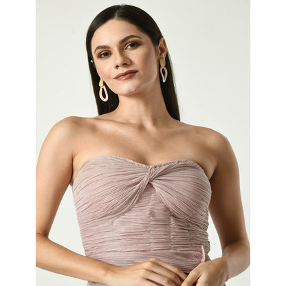 Sunanta Madaan Pastel Beige Bling It - Tube Top Draped Pastel Baby Beige Gown