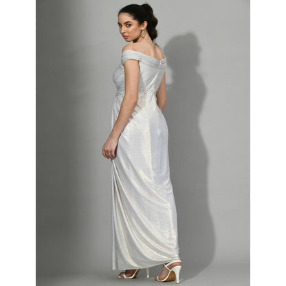 Sunanta Madaan Glammed Up - Knot Draped Gown in Light Silver Color
