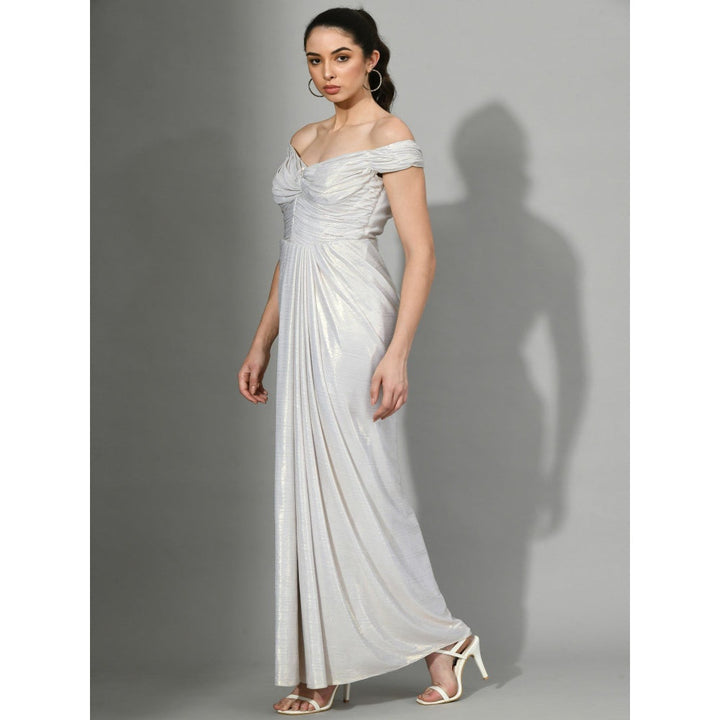 Sunanta Madaan Glammed Up - Knot Draped Gown in Light Silver Color