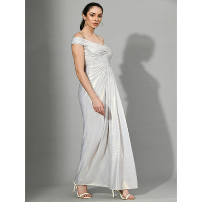 Sunanta Madaan Glammed Up - Knot Draped Gown in Light Silver Color