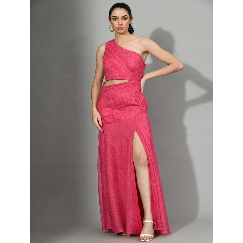 Sunanta Madaan Pinked Up - Ruching Gown with Side Cuts And Slit in Pink Color