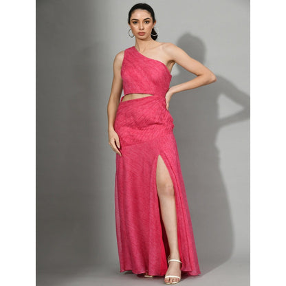 Sunanta Madaan Pinked Up - Ruching Gown with Side Cuts And Slit in Pink Color