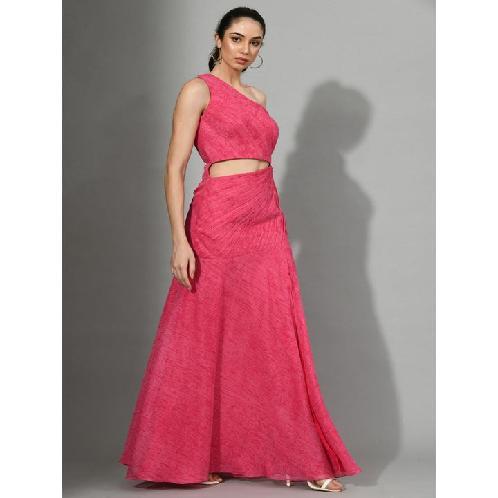 Sunanta Madaan Pinked Up - Ruching Gown with Side Cuts And Slit in Pink Color