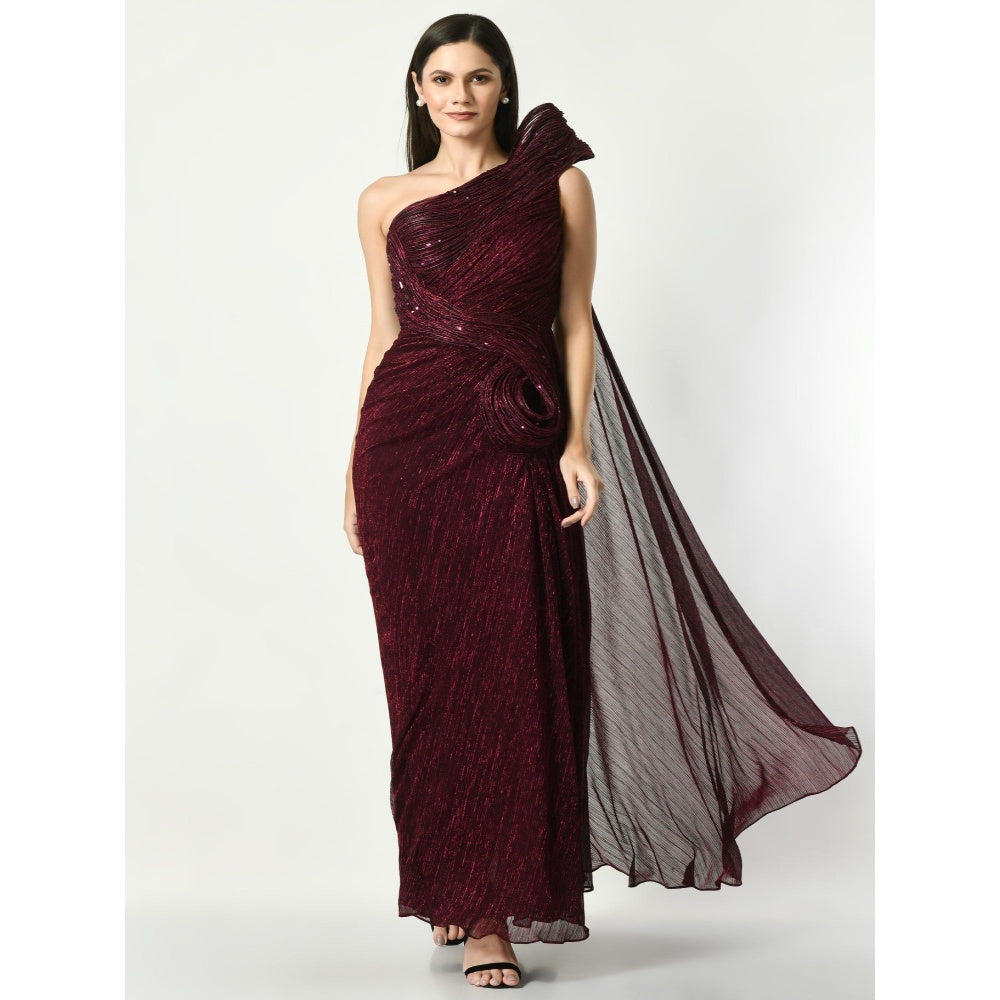 Sunanta Madaan Whispering Wonders - Wine Draped Gown with Sequin