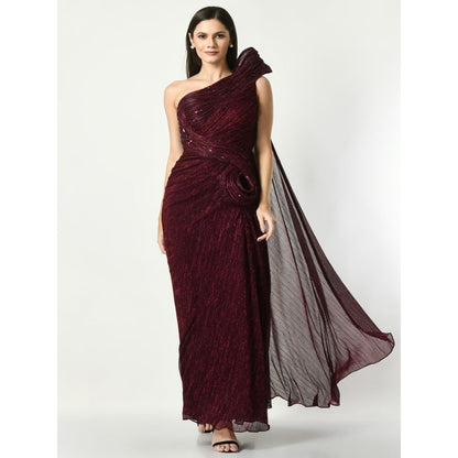 Sunanta Madaan Whispering Wonders - Wine Draped Gown with Sequin